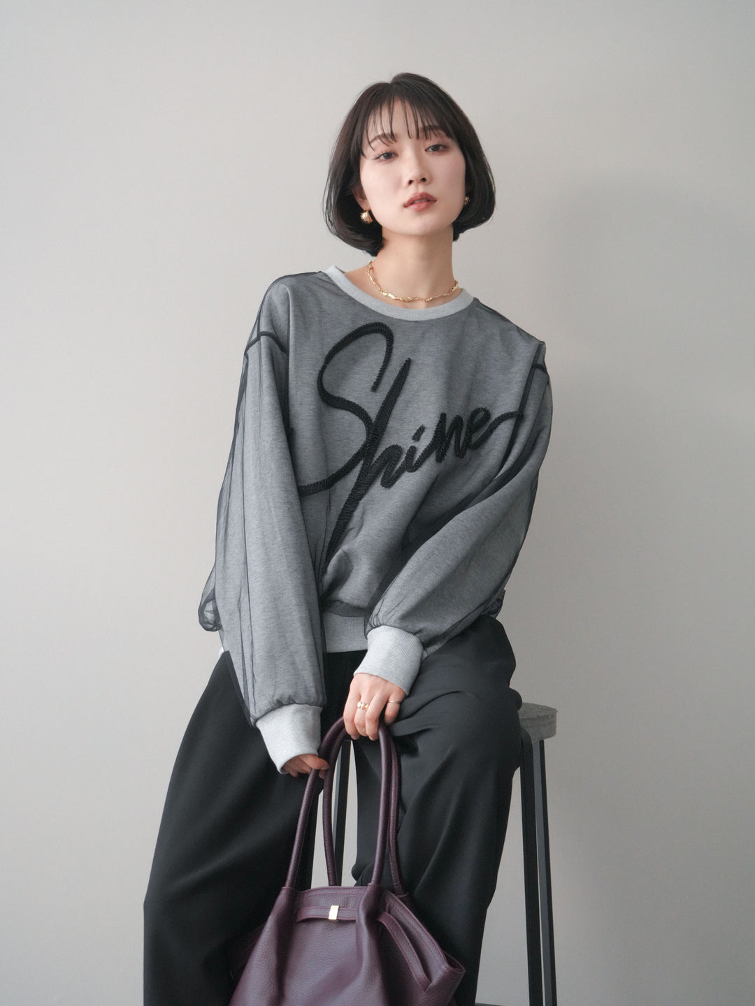 [SET]チュールレイヤードロゴスエットプルオーバー+選べるアクセセット(2set)