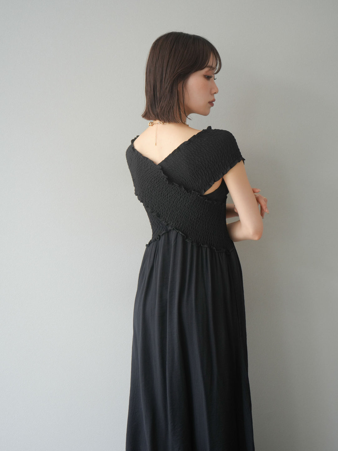 [SET]シャーリングクロスワンピース+シャーリングクロスワンピース(2set)