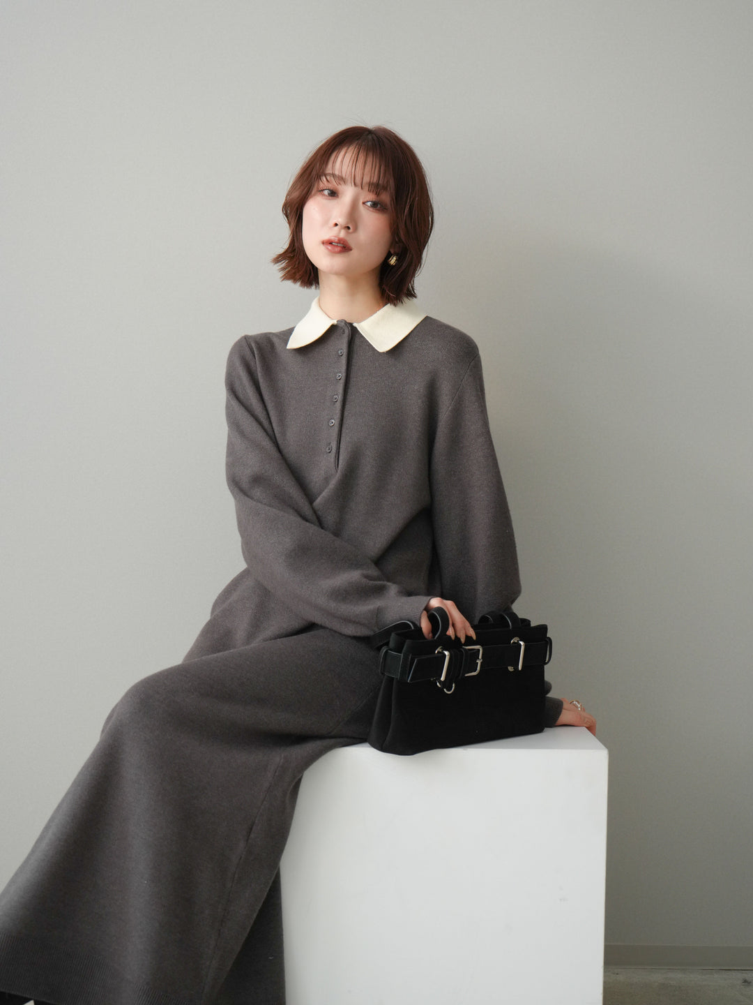 [SET]配色ポロニットワンピース+配色ポロニットワンピース(2set)