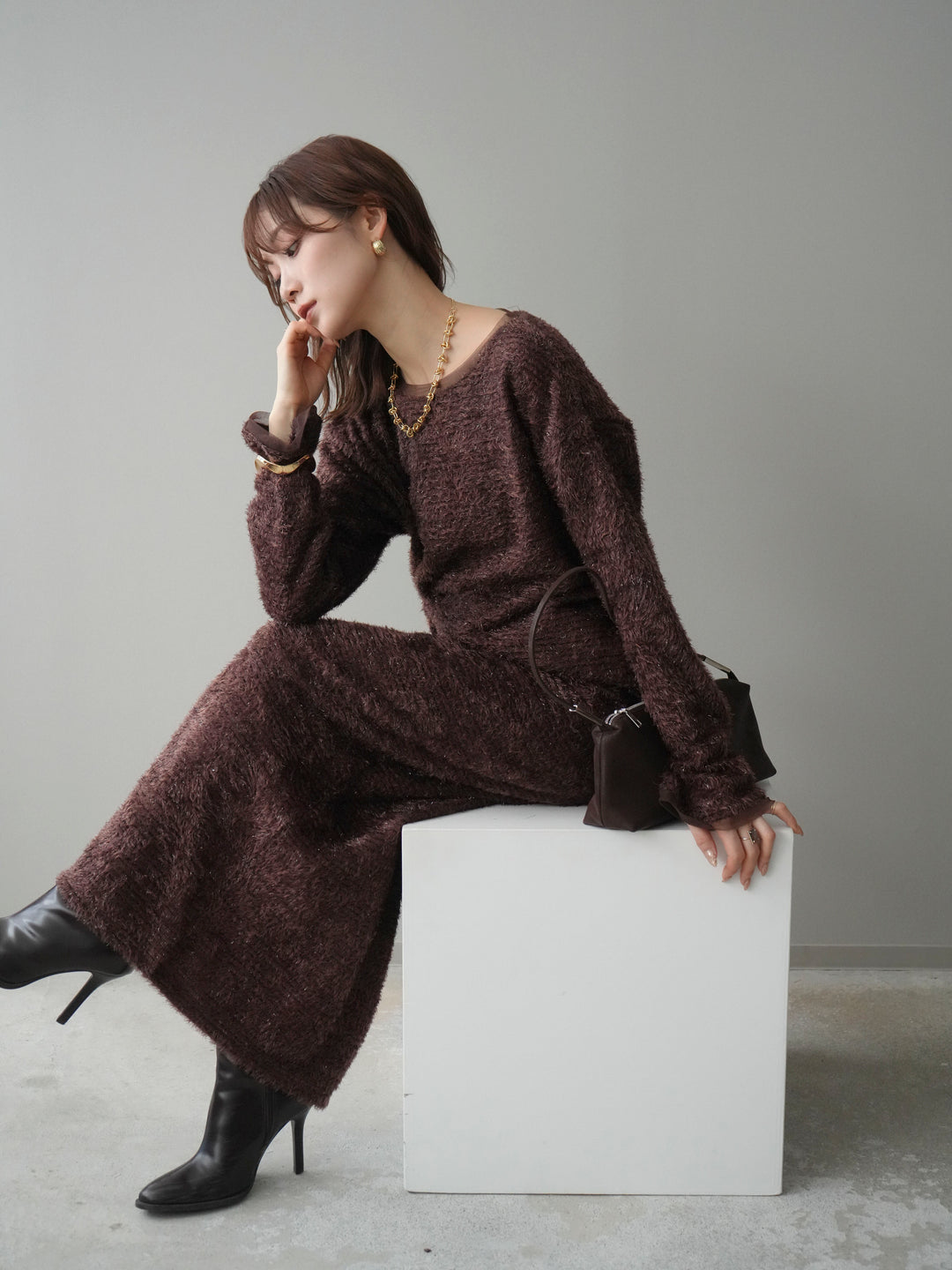 [予約]ラメシャギートップス/brown