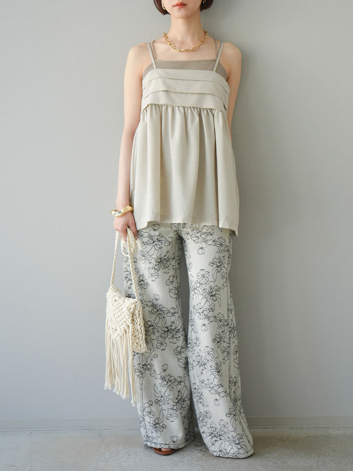 [預訂] 仿亞麻緊身設計吊帶背心/米白色