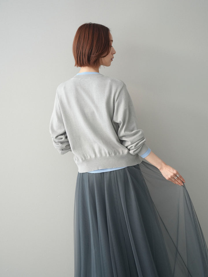 [予約]配色レイヤードコットンアクリルニットカーディガン/mokugray