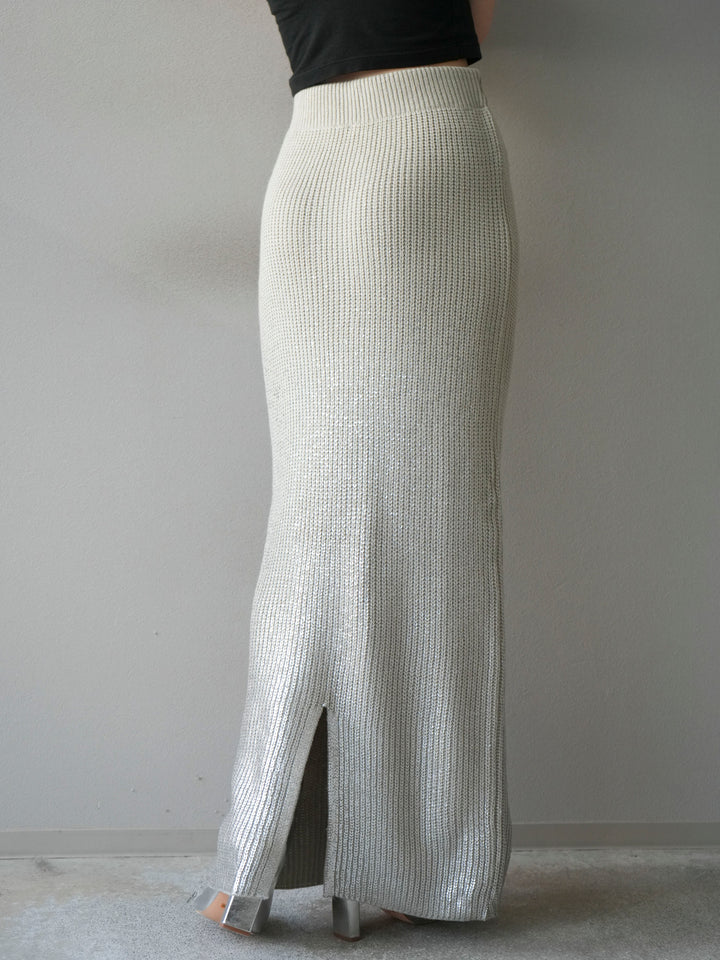 [予約]箔プリントニットタイトスカート/lightgray