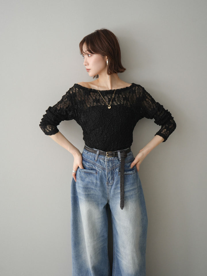 [SET]サイドギャザーレーストップス+サイドギャザーレーストップス(2set)