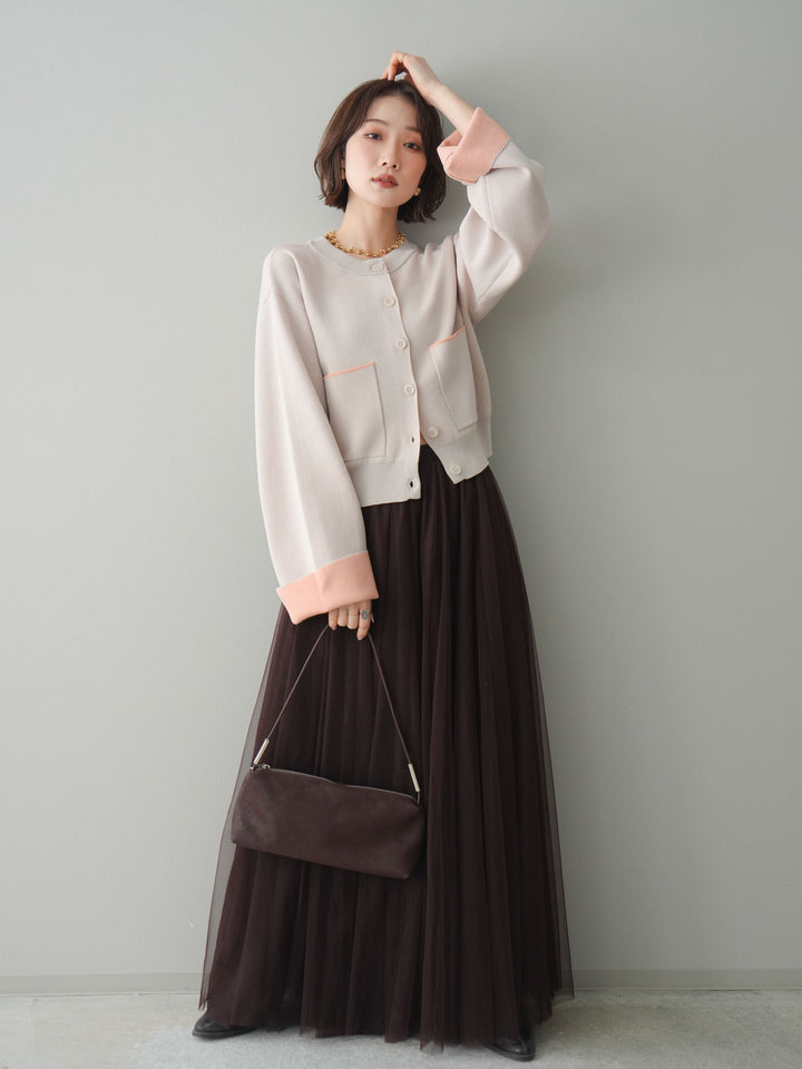 [SET]レーヨンポリダブルフェイスニットカーディガン+チュールボリュームスカート(2set)