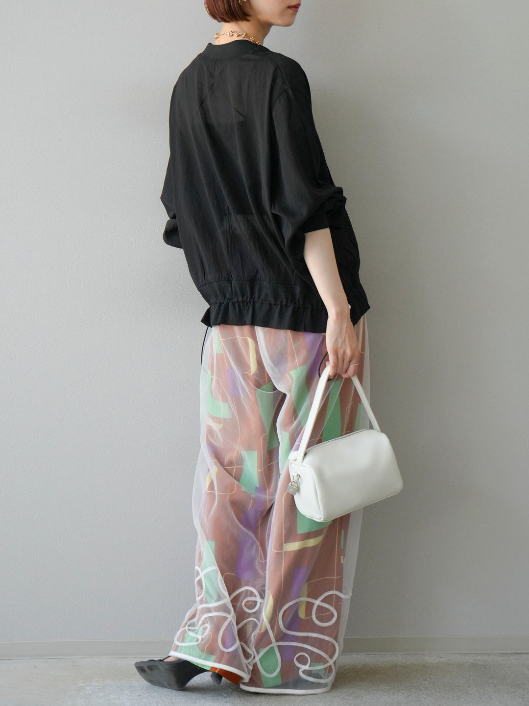 [予約]レーヨンフレックススラブレトロ柄ストレートパンツ/ブラウン