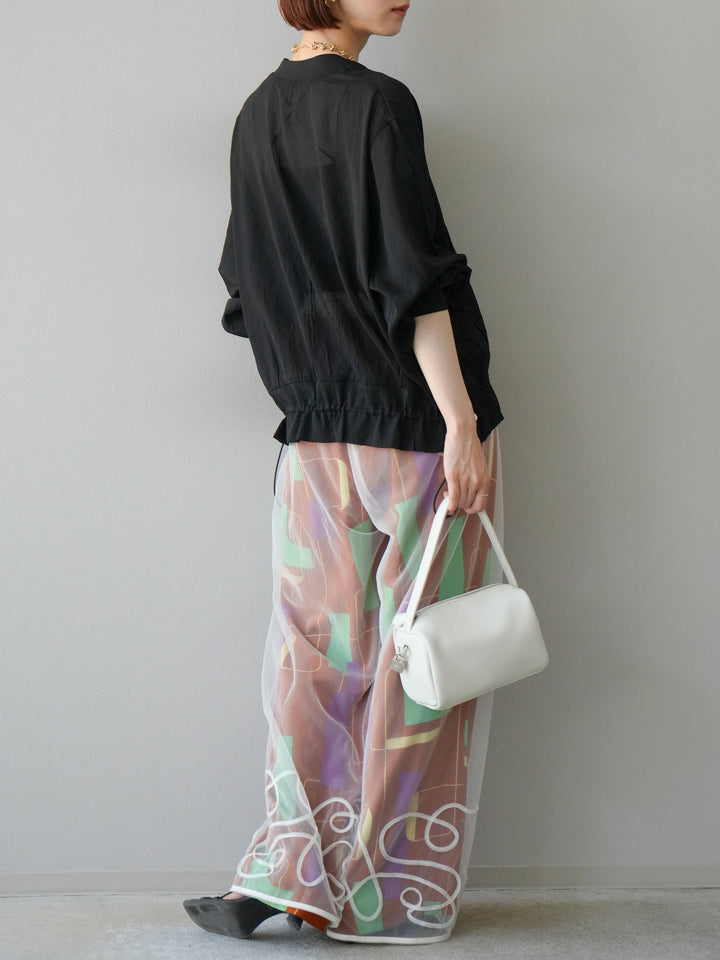 [予約]レーヨンフレックススラブレトロ柄ストレートパンツ/ブラウン