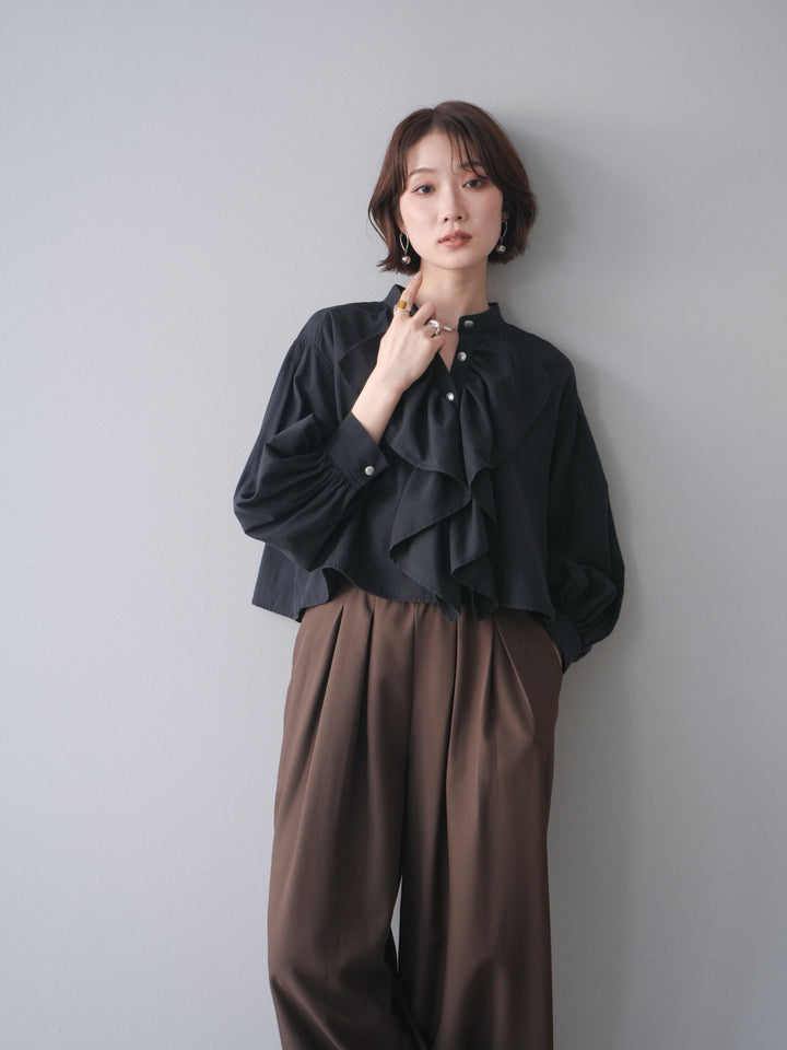 [予約]ラッフルフレアショートブラウス/black