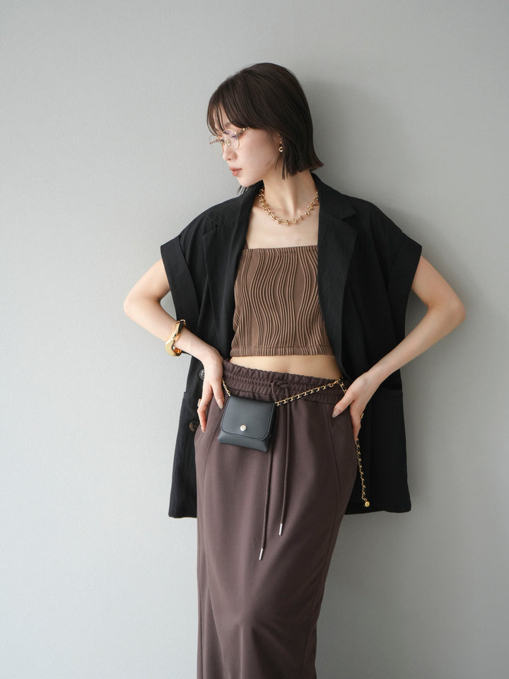 [SET]リネンライクノースリーブダブルジレ+ウェーブパイピングカップ付ベアキャミソール(2set)