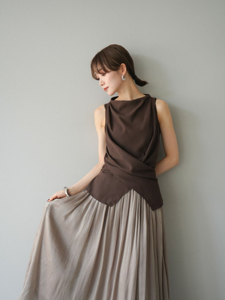 [SET]ノースリーブトップス＆シャイニーフレアスカートSET UP/(2set)