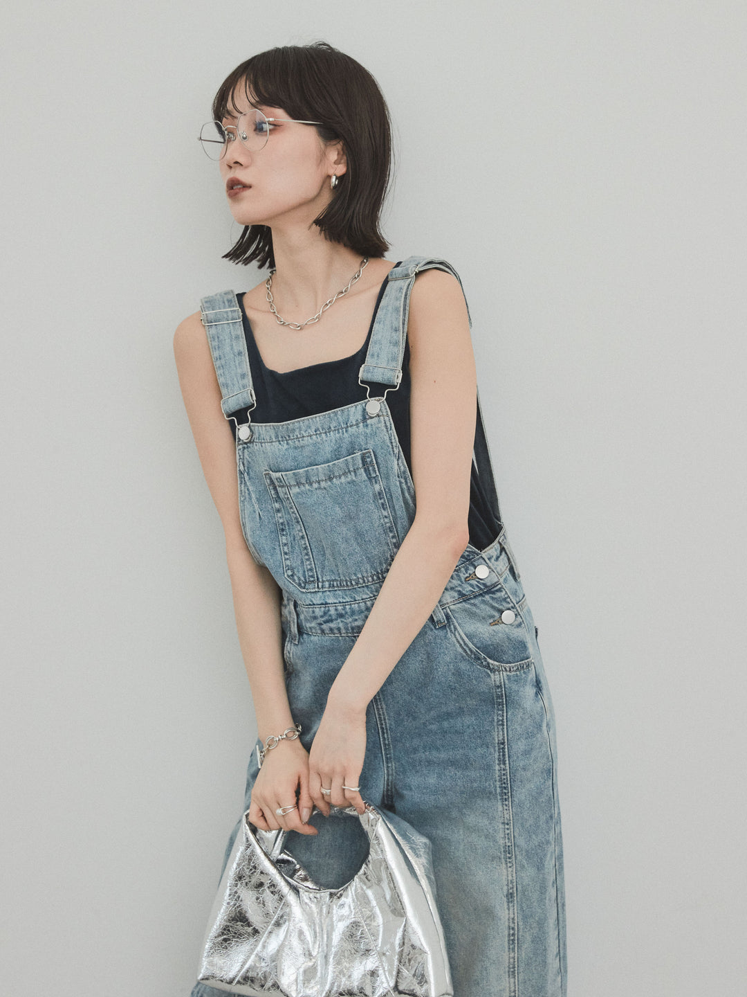 [予約]センターシームデニムサロペット /ライトブルー