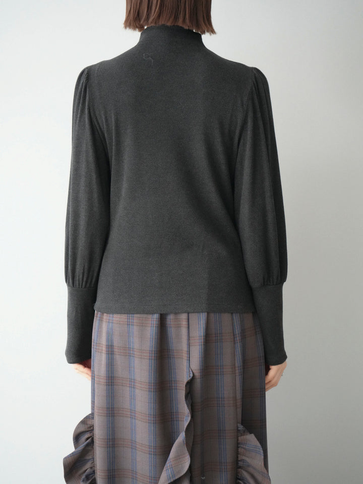 [予約]プチネックパワーショルダー起毛トップス/charcoal