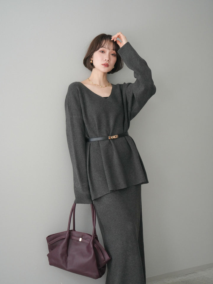 [SET]ベルト付Vネックニット＆スカートSET UP+ベルト付Vネックニット＆スカートSET UP(2set)