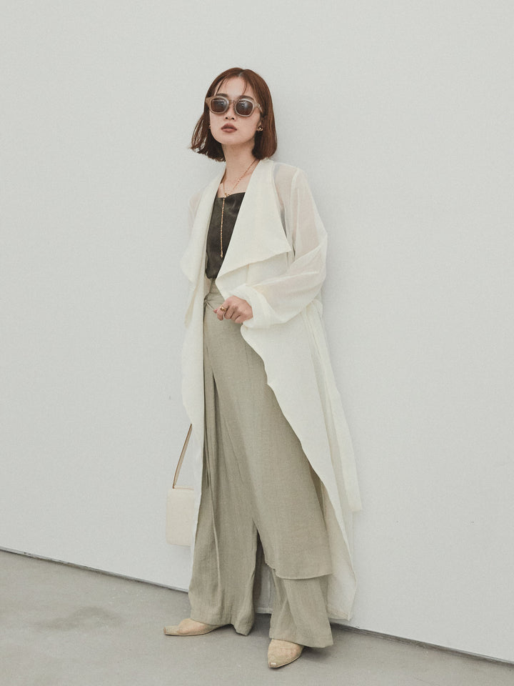 [予約]ワッシャーサテンレイヤードスカートパンツ/カーキベージュ