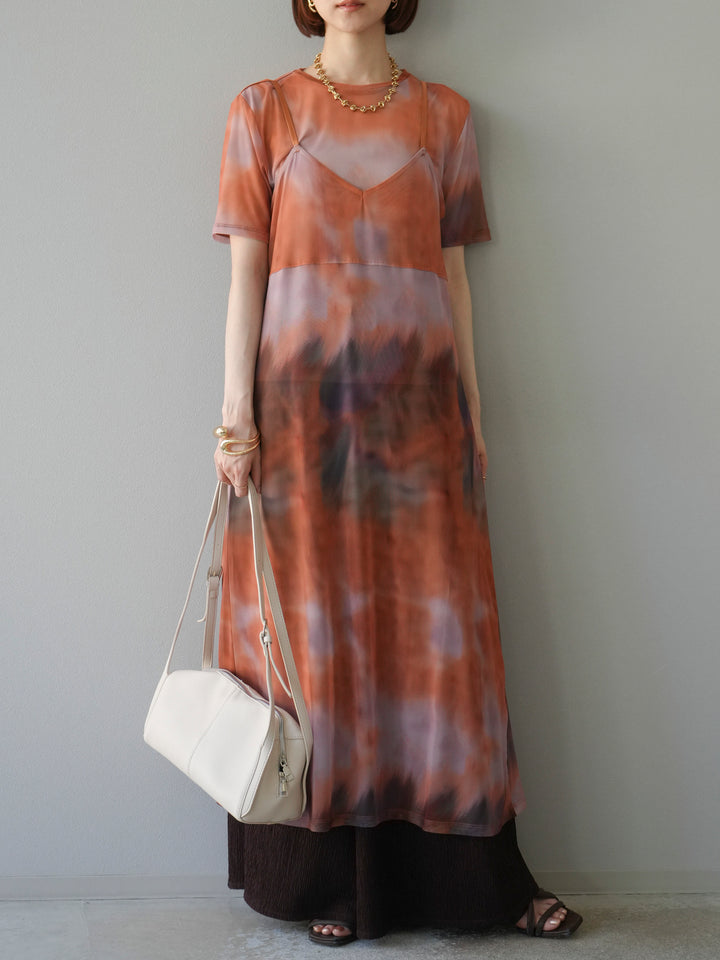 [予約]タイダイ柄シアーハーフトップス/オレンジ