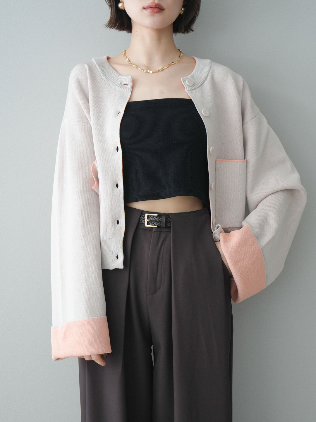 [SET]レーヨンポリダブルフェイスニットカーディガン+ベルトループデザインワイドパンツ(2set)