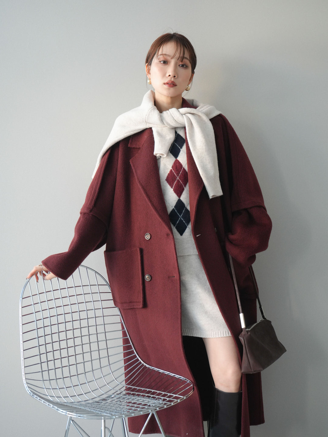 [20%オフ]カシミヤ100%ダブルブレストロングコート/red