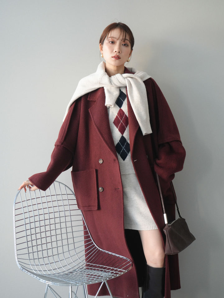 [20%オフ]カシミヤ100%ダブルブレストロングコート/red