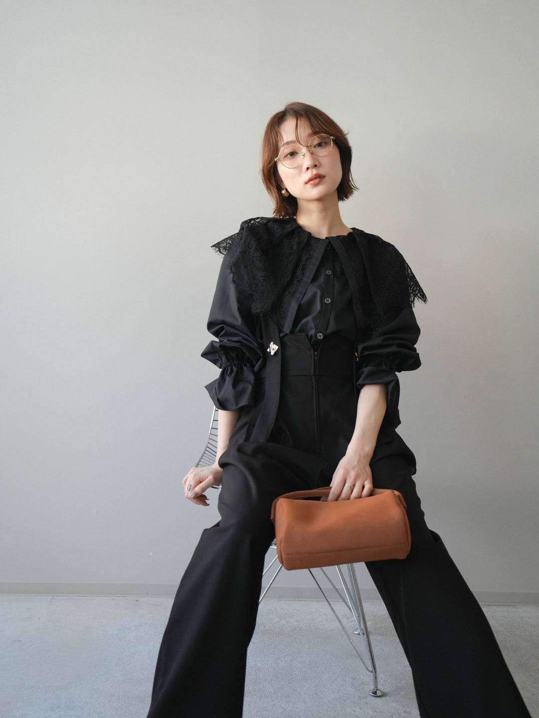 [予約]ビッグレースカラーブラウス/black