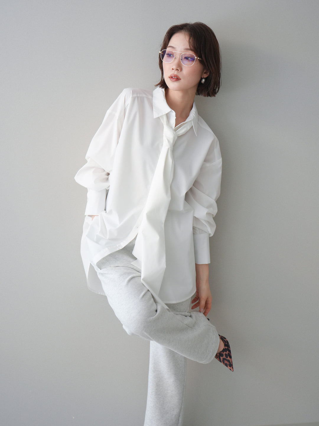 [予約]ボウタイ付オーバーシャツ/white