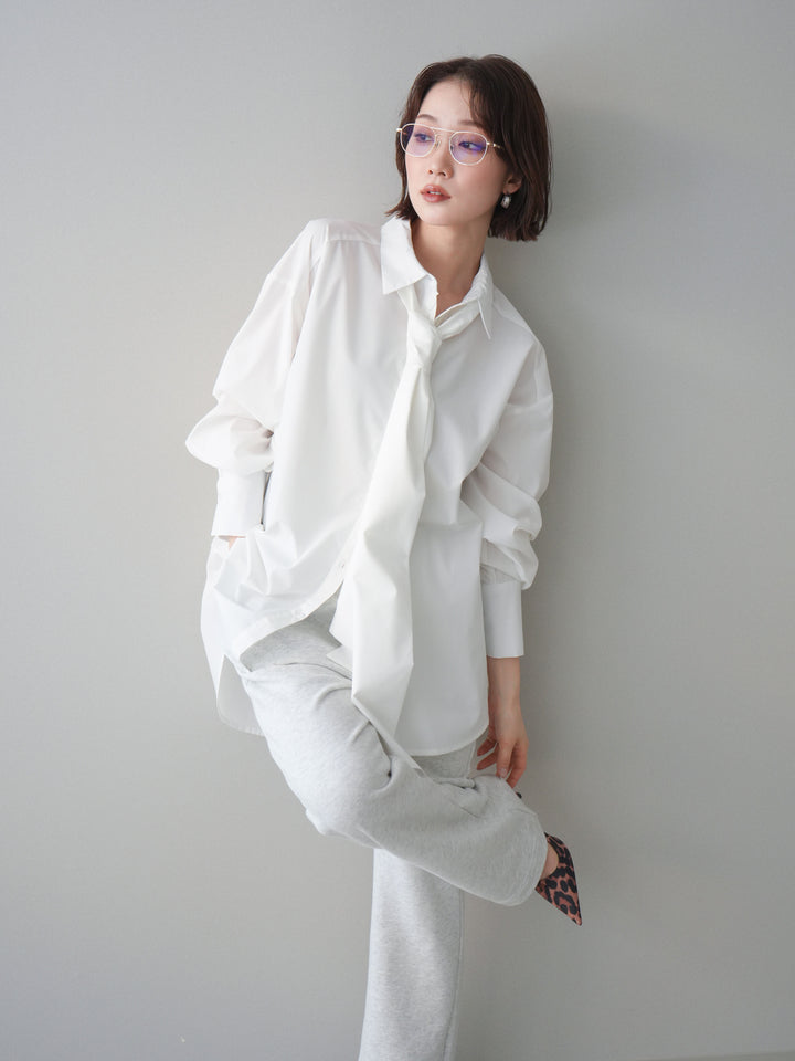 [予約]ボウタイ付オーバーシャツ/white