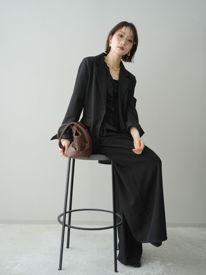 [SET]バックスリットデザインジャケット+ノースリサテンレースキャミソール(2set)