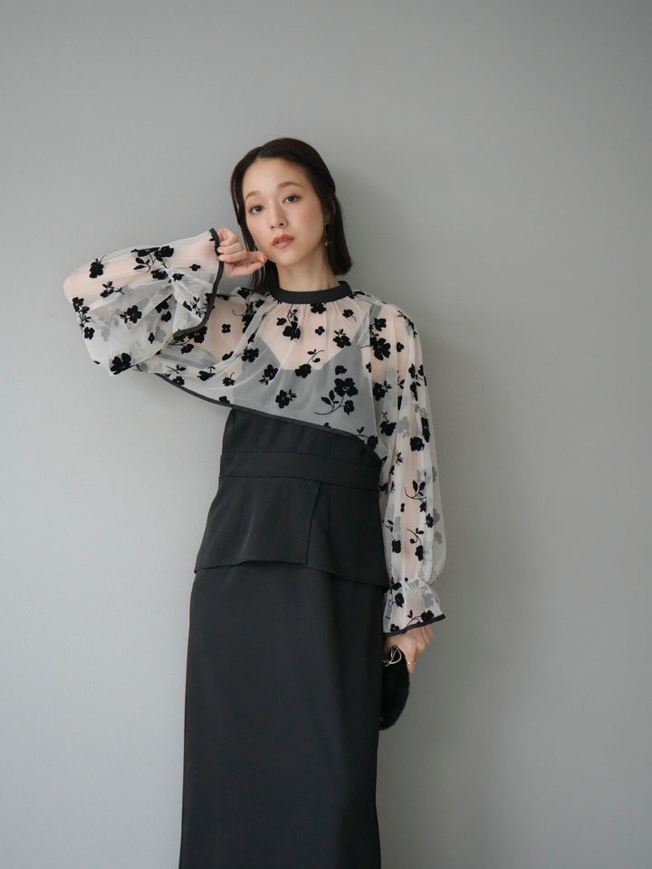 [予約]チュールフラワーフロッキーショートブラウス/ホワイト