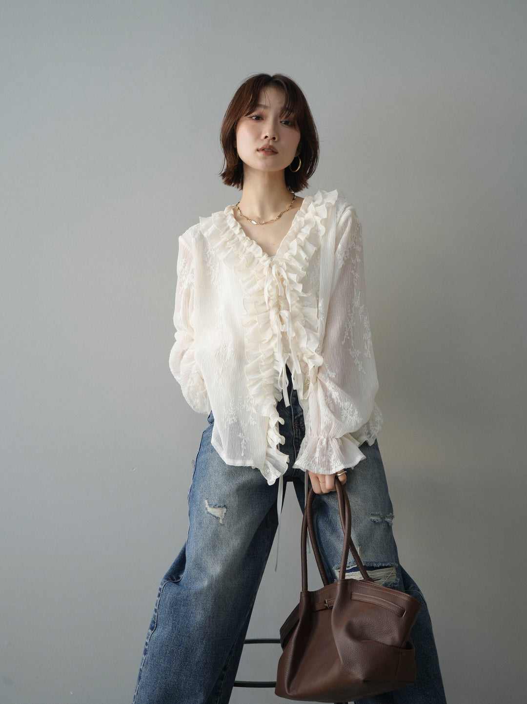 [予約]楊柳ラッフルフリルカーディガン/ivory