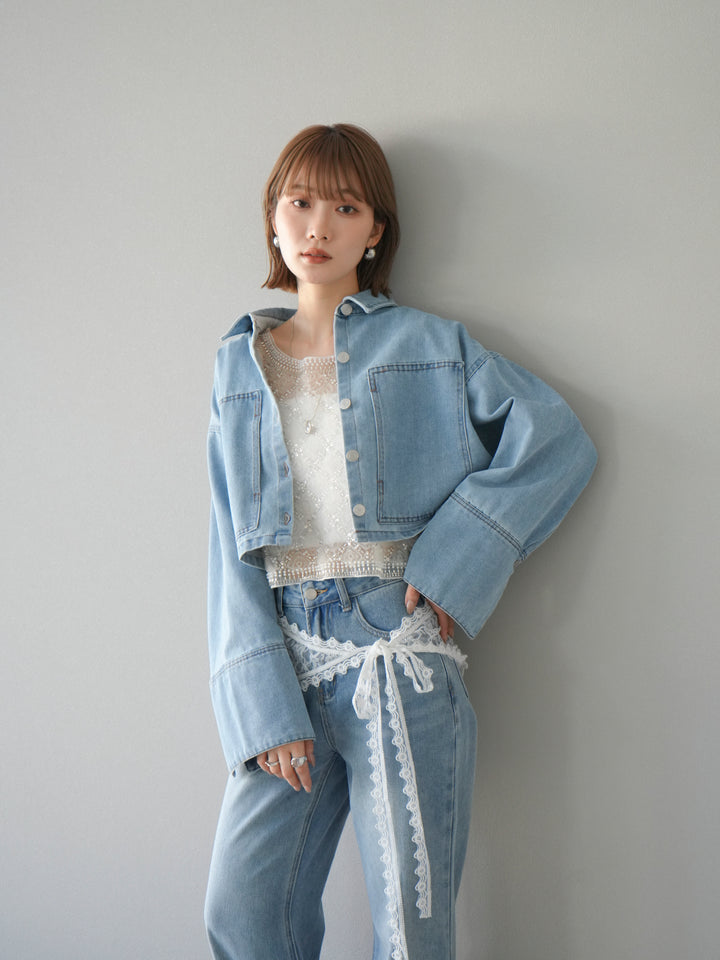 [予約]BIGカフスデニムショートシャツ/ブリーチ　