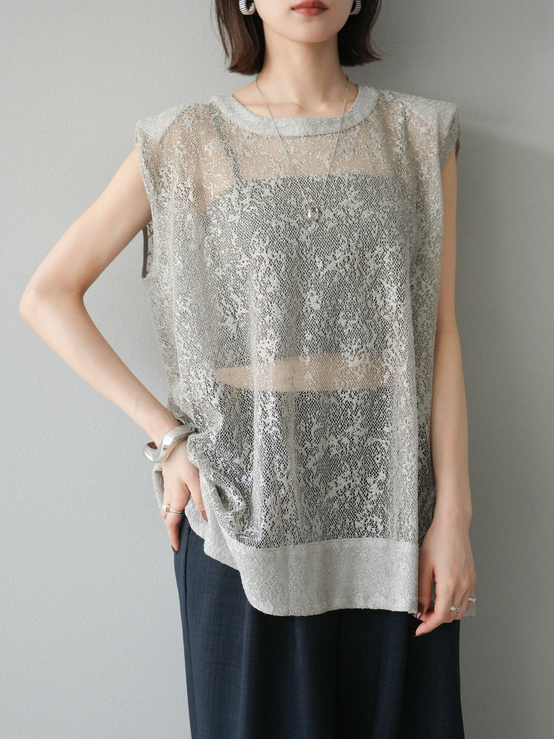 [予約]シャイニーレースプルオーバー/グレー