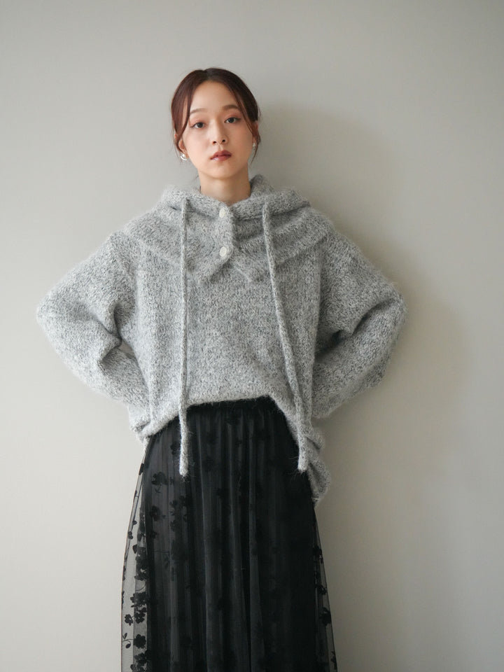 [SET]バラクラバSETニットプルオーバー+フラワーフロッキーチュールプリーツスカート(2set)