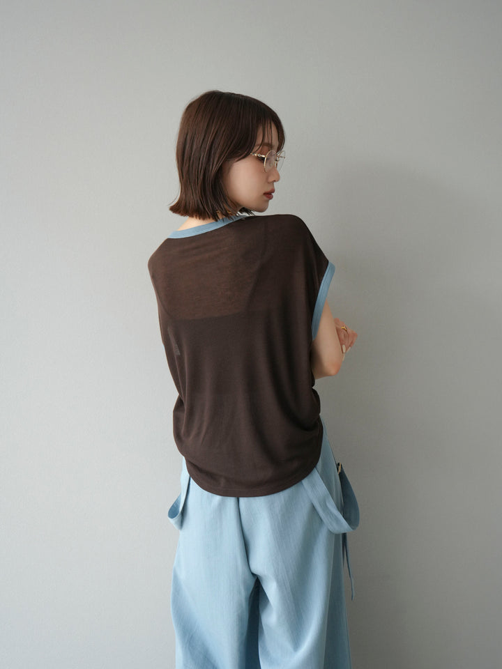 [SET]ストリングデザインハイウエストサロペット+シアーフライス ロゴプリントT (2set)