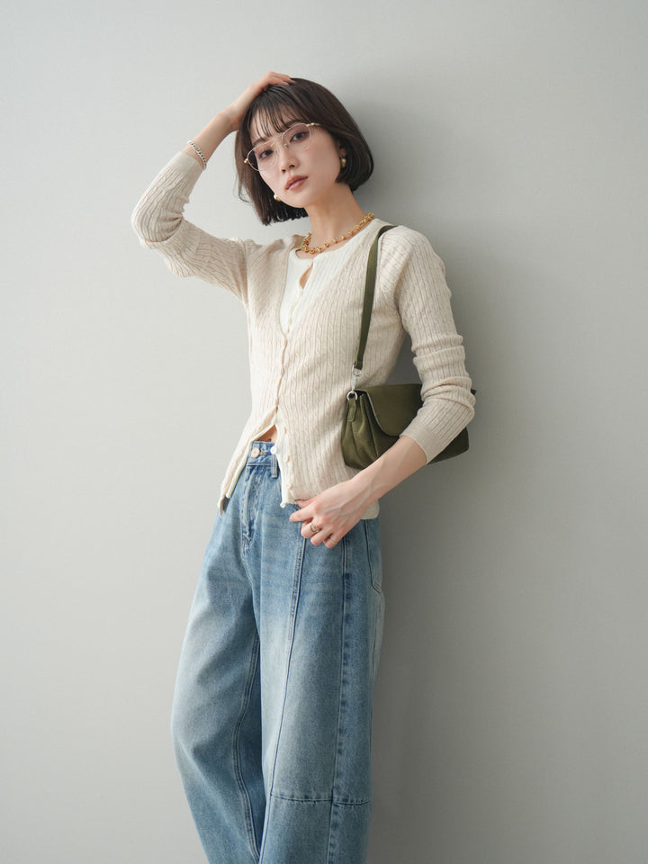 [予約]バイカラーレイヤードニットカーディガン/white