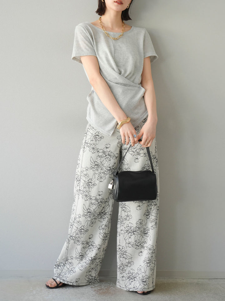 【預購】花朵提花牛仔寬褲/黑