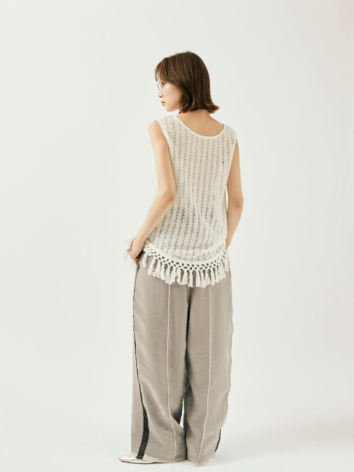 [予約]オーガンジーレイヤードサイドラインパンツ/グレージュ