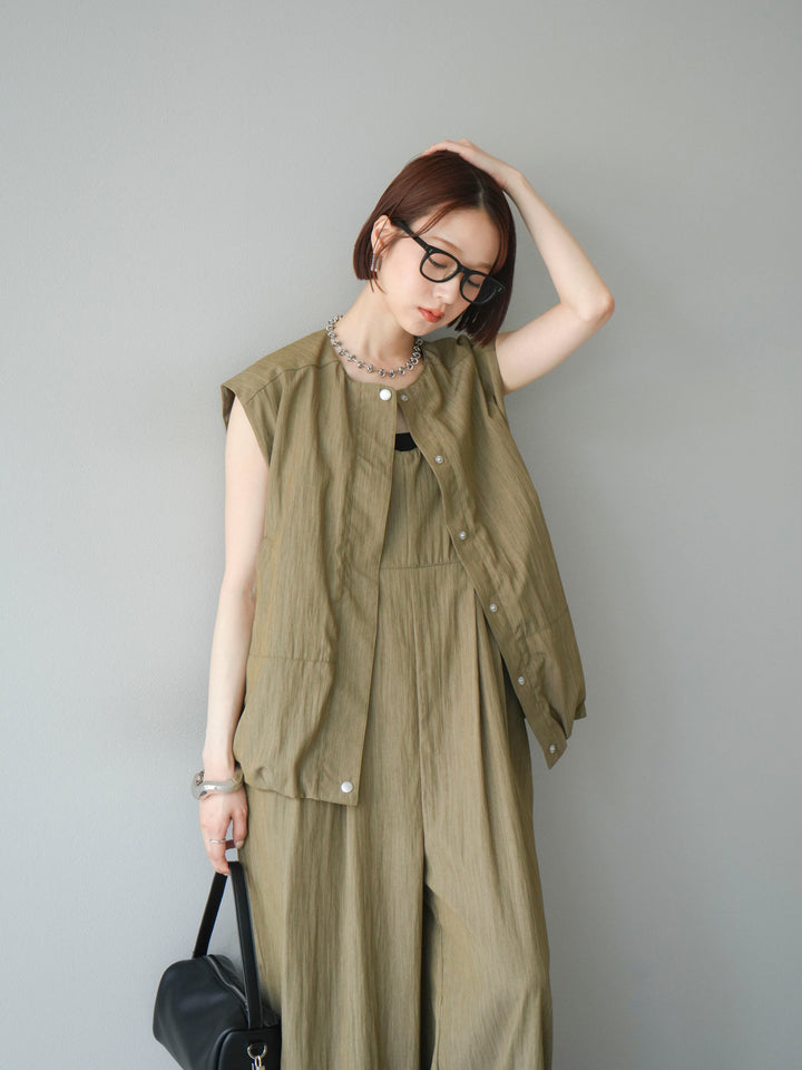 [SET]リネンライクビスチェデザインサロペット+リネンライクドロストバルーンブルゾン(2set)