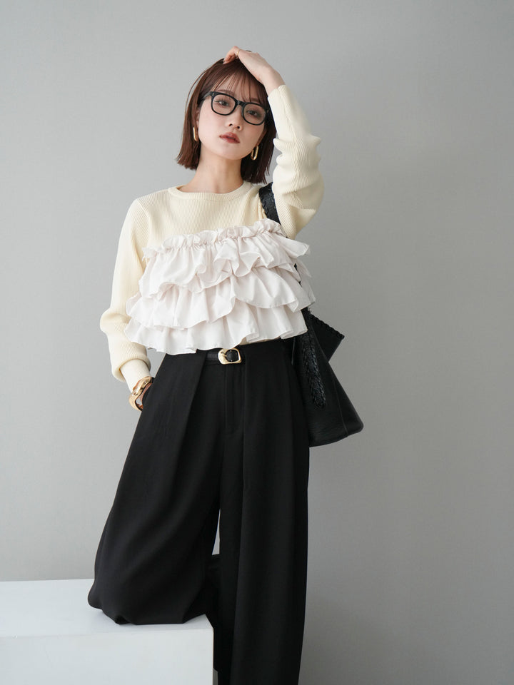 [予約]フリルビスチェドッキングスポンジニットプルオーバー/ivory