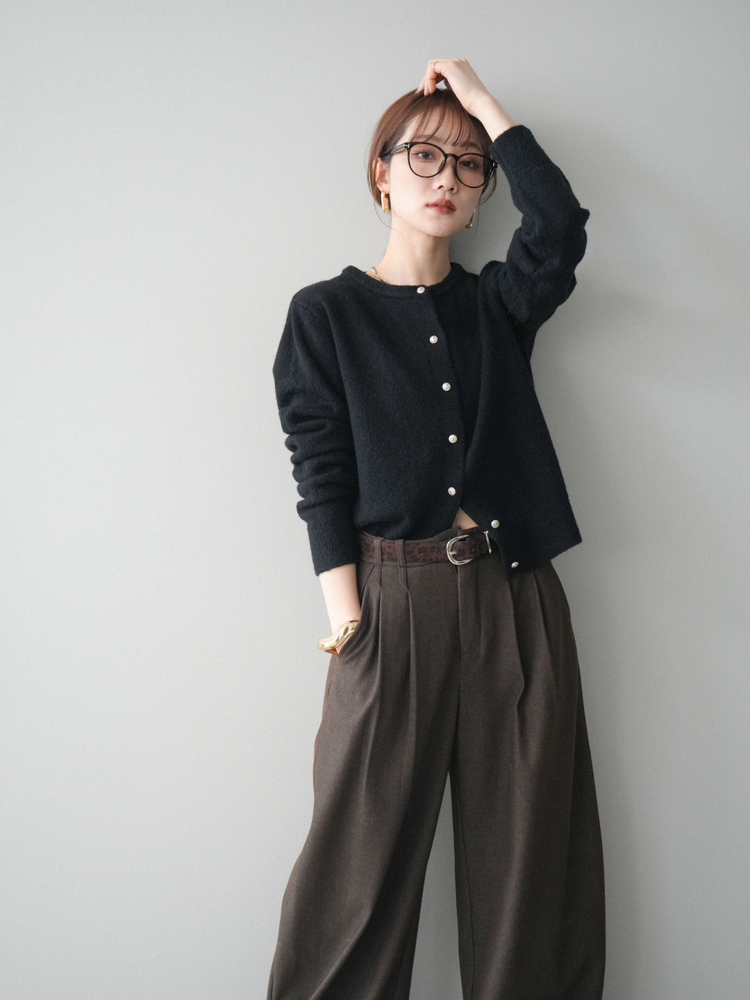 [SET]アンティークボタンニットカーディガン+選べるアクセセット(2set)