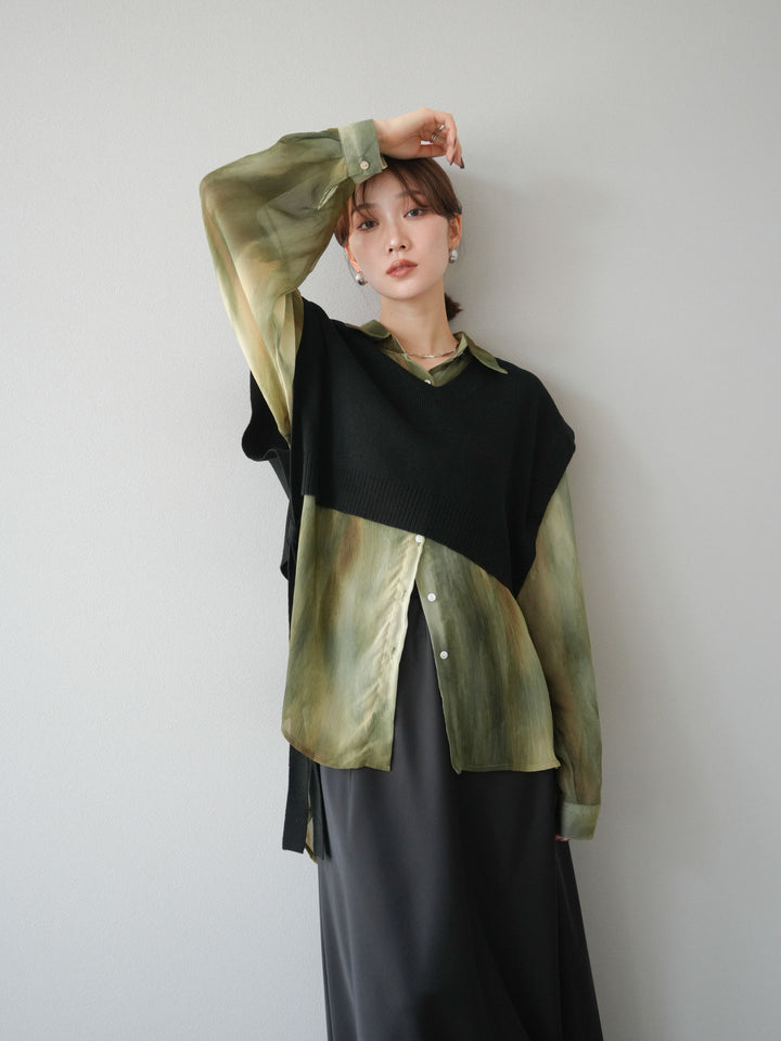 [予約]サイドリボンVネックショートニットベスト/ブラック