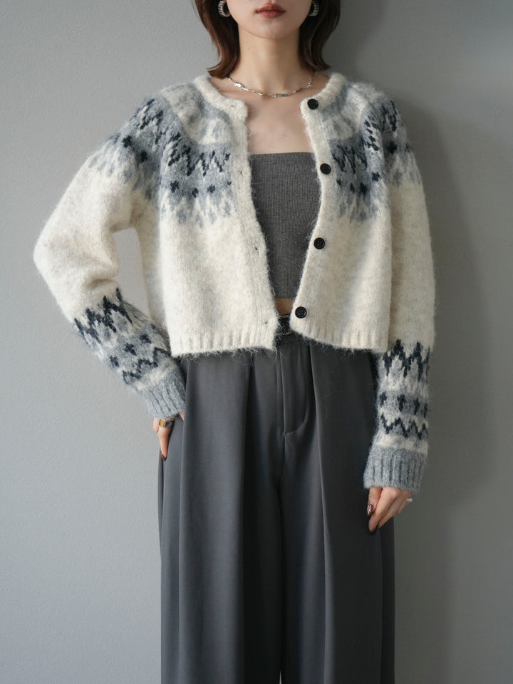 【着回しセット】[SET]求心柄クロップドニットカーディガン+ミックスヤーンペイズリー柄ニットカーディガン+ベルトループデザインワイドパンツ(3set)