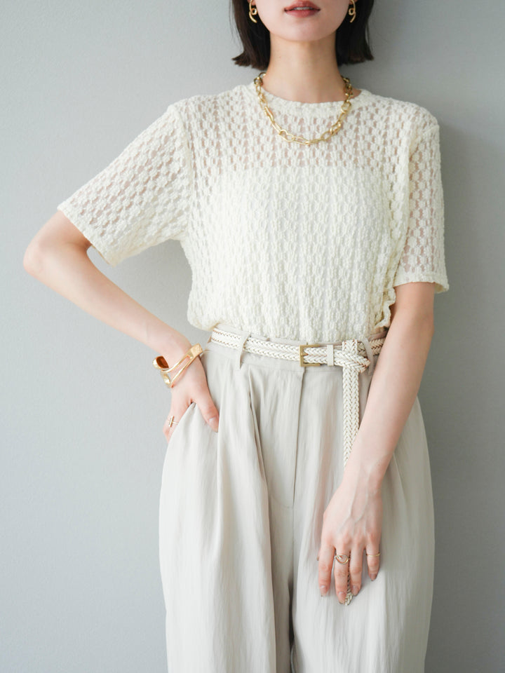 【預購】剪裁蕾絲T卹/象牙白