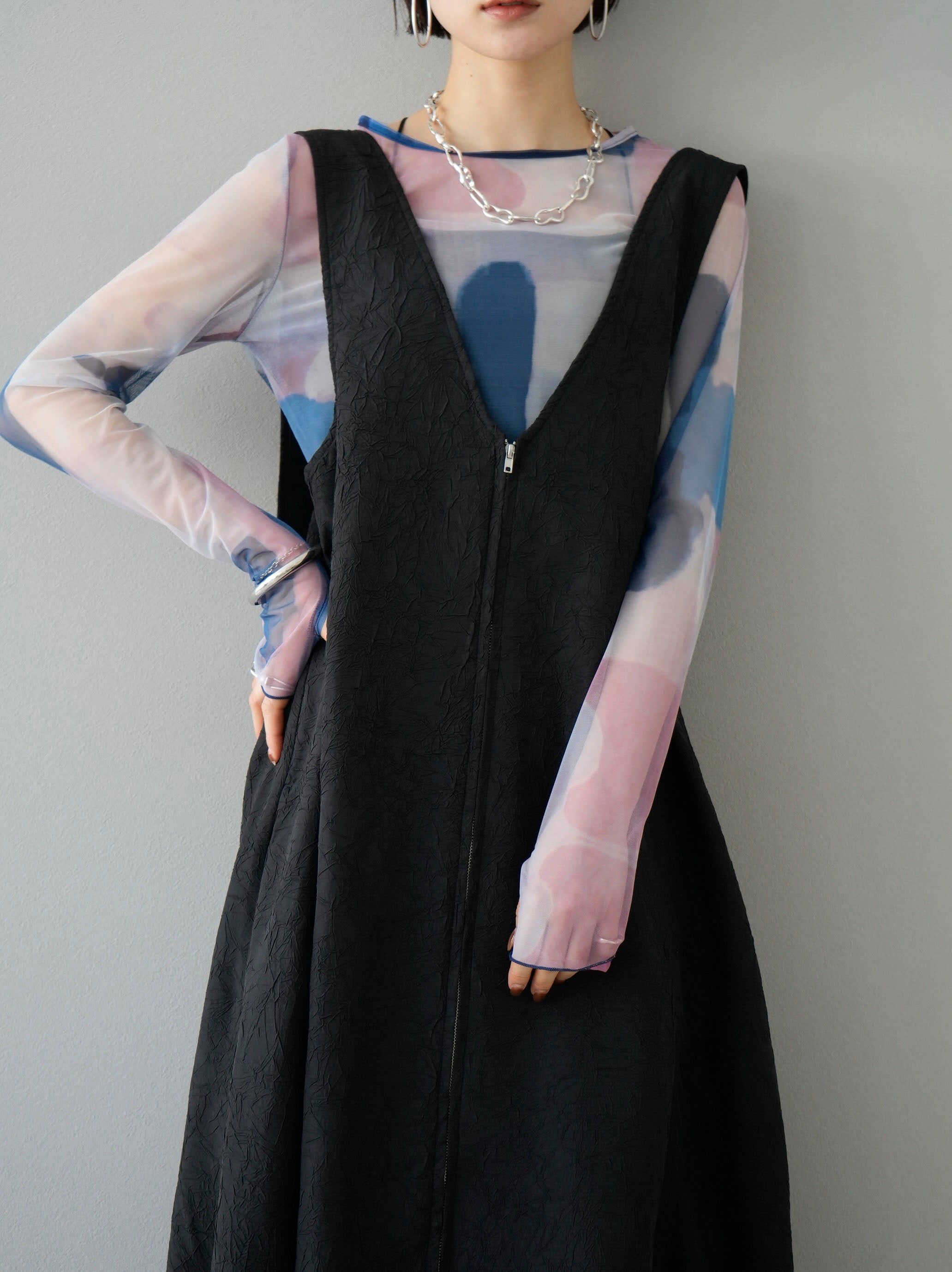 予約]ニュアンス柄サムホールメッシュトップス/ピンク – Lumier