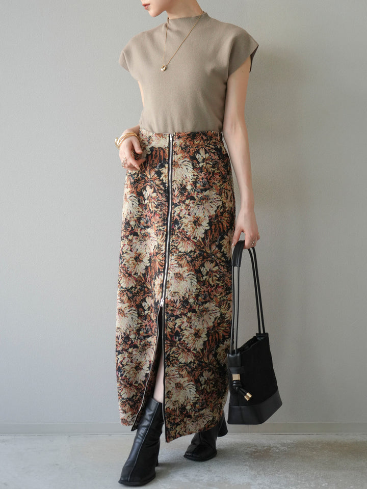 [SET]プチネックフレンチニットトップス+ゴブランフロントジップタイトスカート(2set)