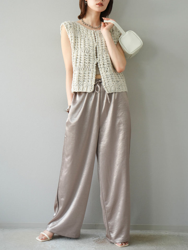[予約]サテンラインワイドパンツ/グレージュ