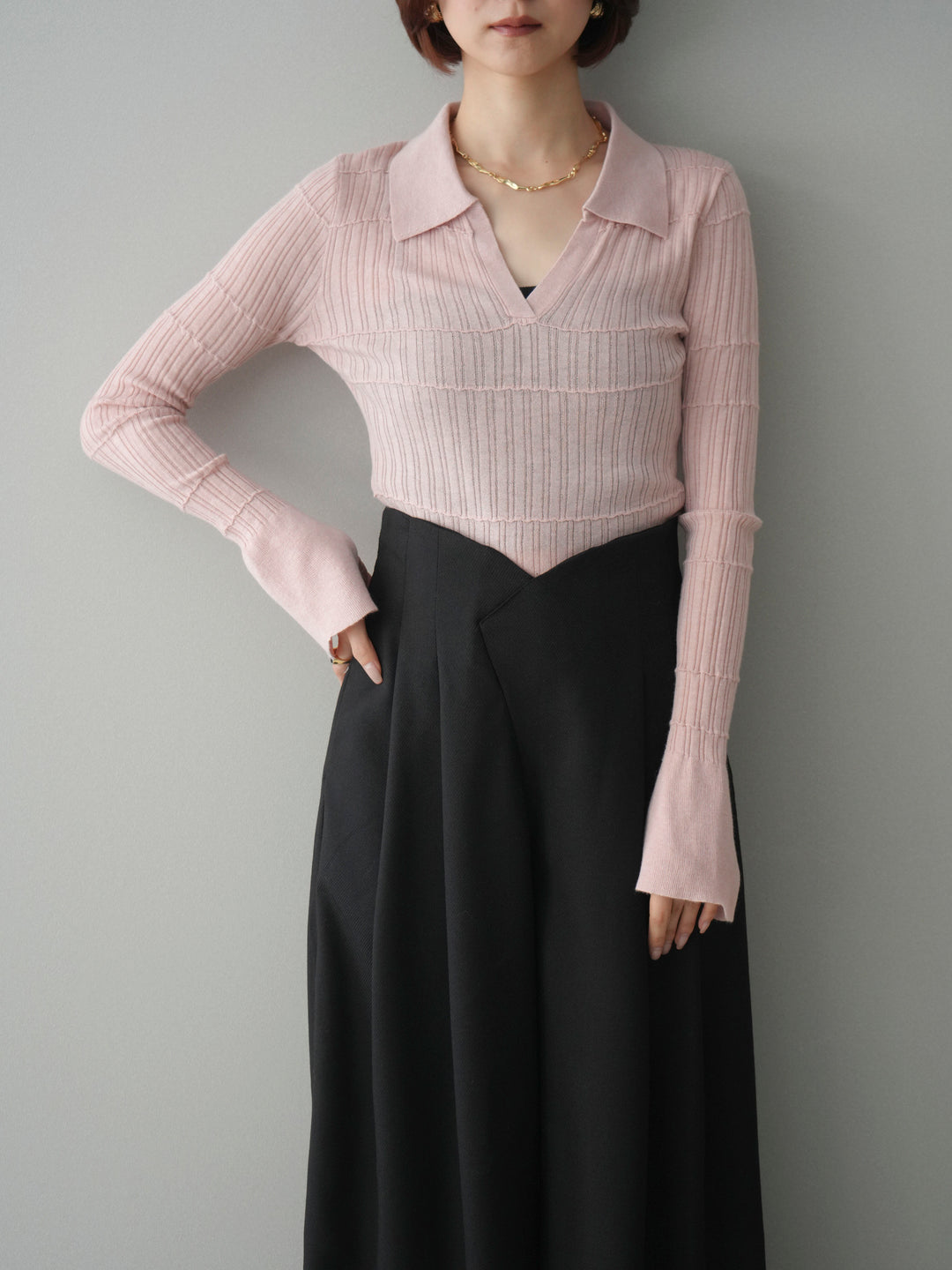 [予約]シアーリブスキッパーニットトップス/pink