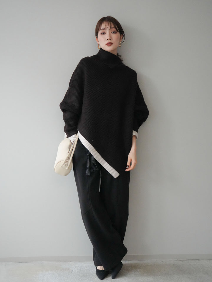 [予約]ベルト付裏起毛センターシームカーブパンツ/black