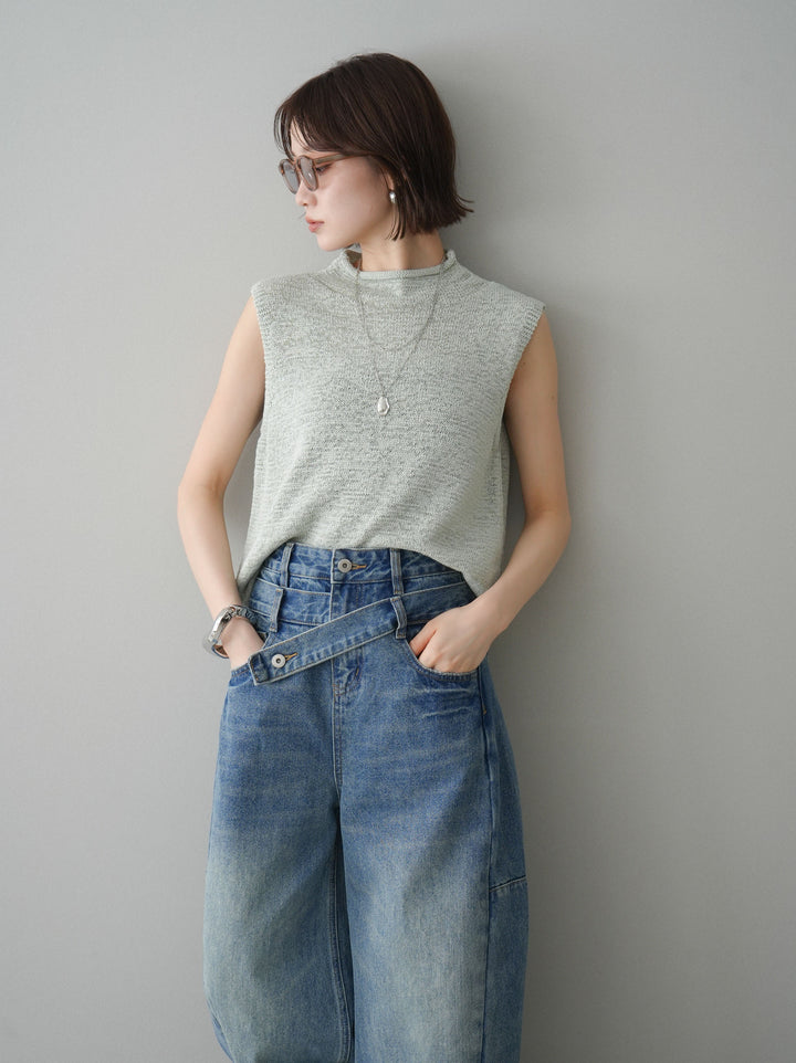 [予約]ノースリーブリネンタッチシアーニットプルオーバー/green