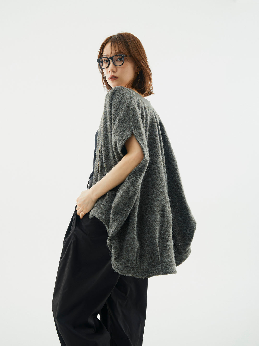 【Allure】[SET]ウール混コクーンブルゾン+タフタワイドカーブパンツ(2set)