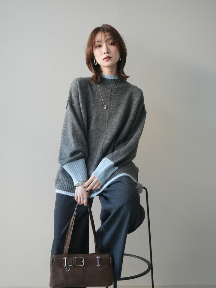 [SET]配色ハイネックニットプルオーバー+選べるアクセセット(2set)