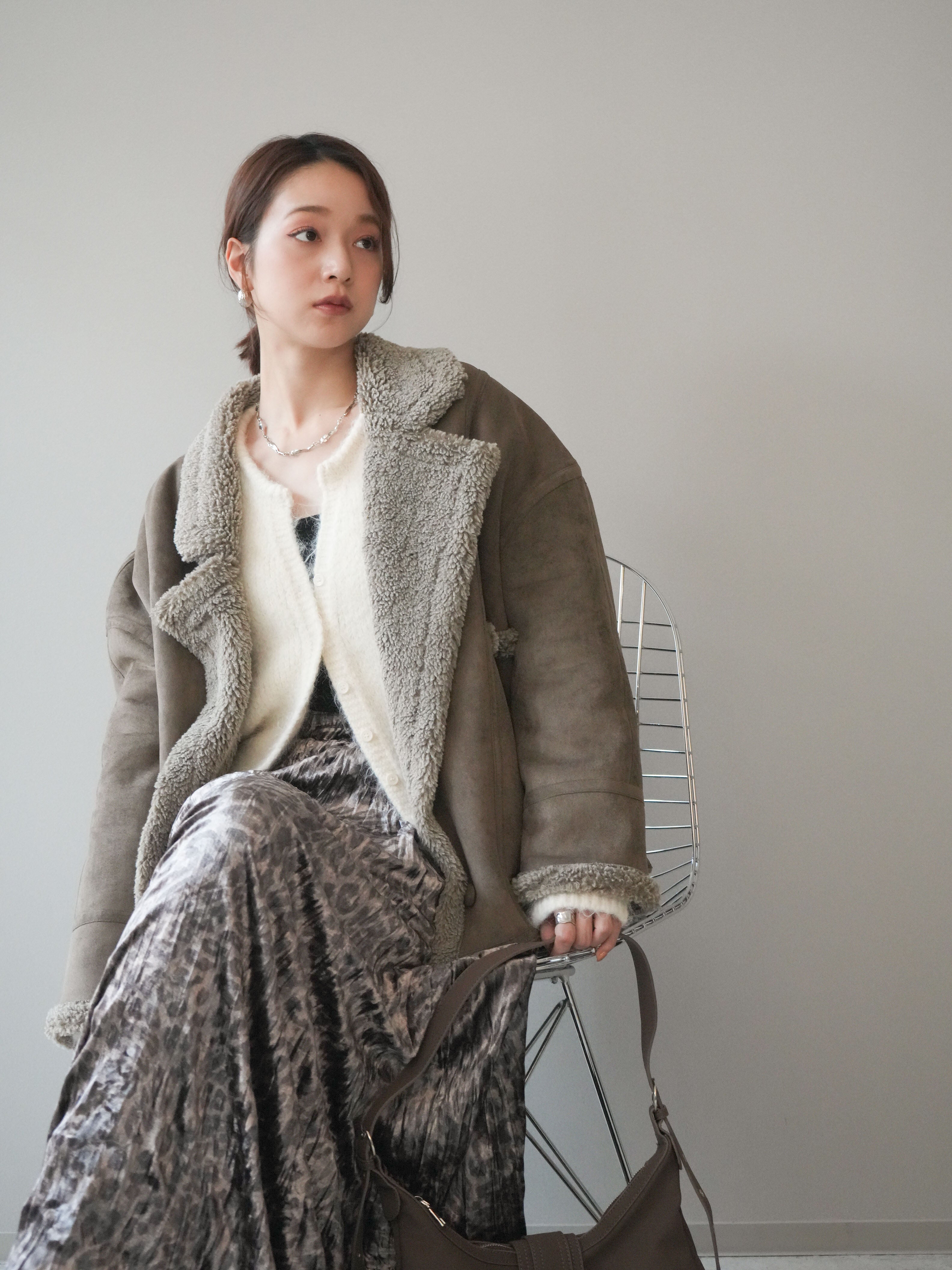 SET]ムートンボアジャケット+レオパードベロアワッシャーロング